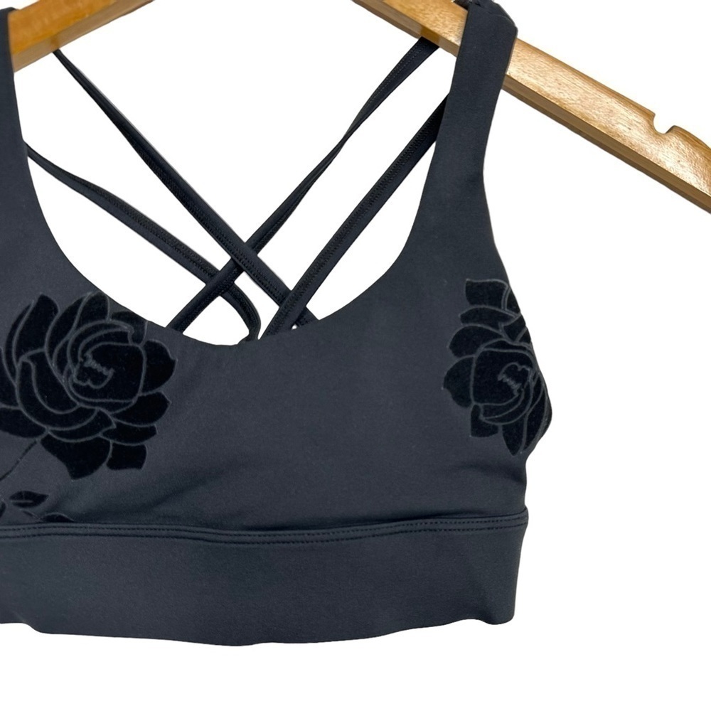 Zyia Active Womens Light n Tight Velvet Floral Strappy Bra XS Black Activewear - Picture 6 of 9